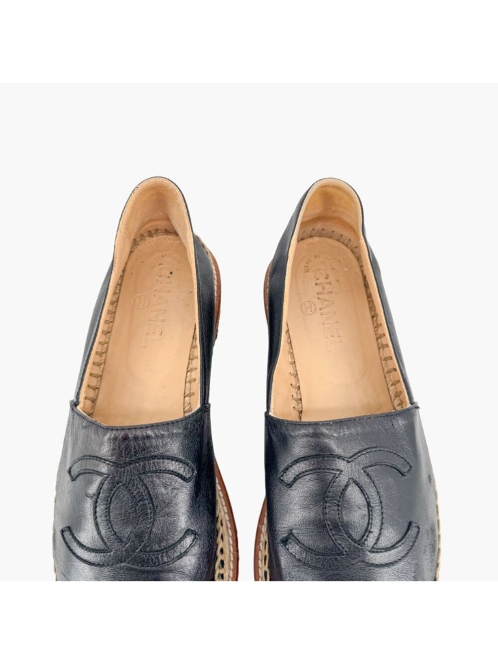 Chanel Black Leather CC Logo Espadrille Flats Size 39 US 8.5 Platform Shoes - Picture 4 of 14